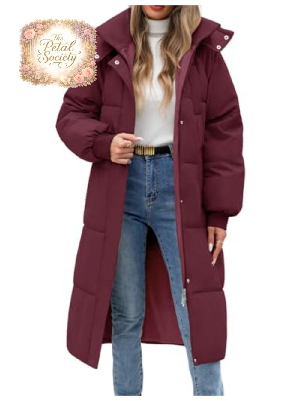 Women's Winter Long Quilted Puffer Coat Hooded Zip Up Pockets